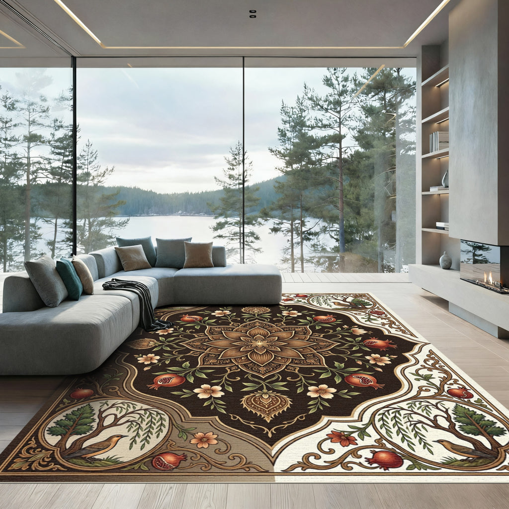 Dark Chocolate Floral Pomegranate Medallion Rug