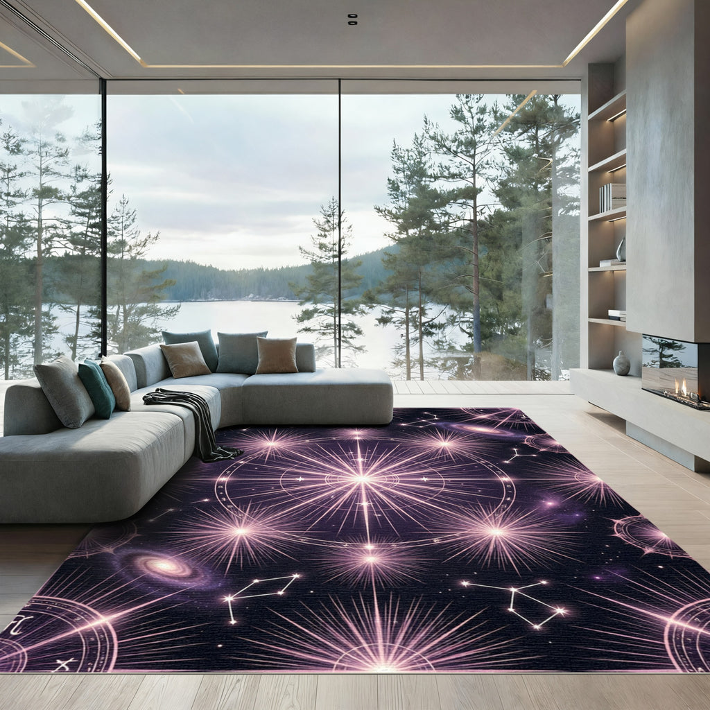 Cosmic Pink Starburst Constellation Rug