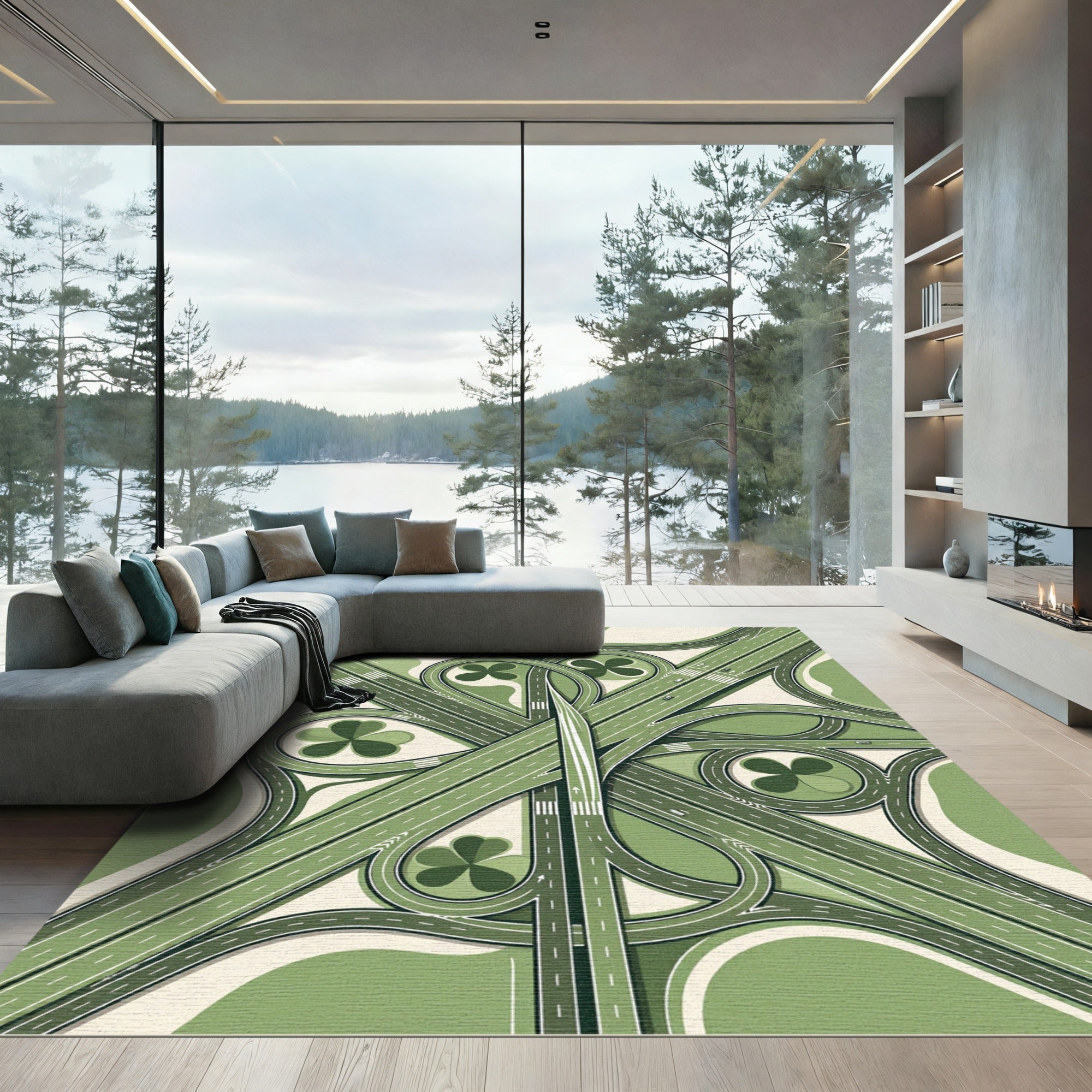 Sage Cloverleaf Highway Interchange Illustration Rug