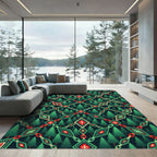 Forest Geometric Diamond Linked Chain Crest Rug