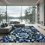 Classic Blue Floral Garden Arrangement Rug