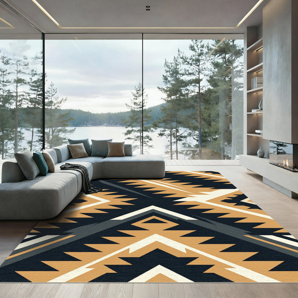 Earthy Geometric Chevron Aztec Rug