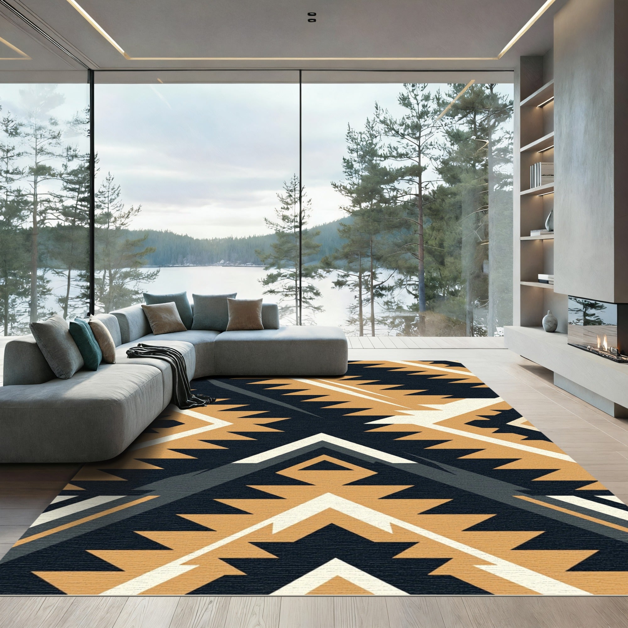 Earthy Geometric Chevron Aztec Rug