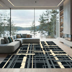 Abstract Brutalist Concrete Grid Black Cream Rug