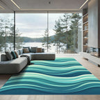 Modern Aqua Blue Abstract Ocean Waves Rug