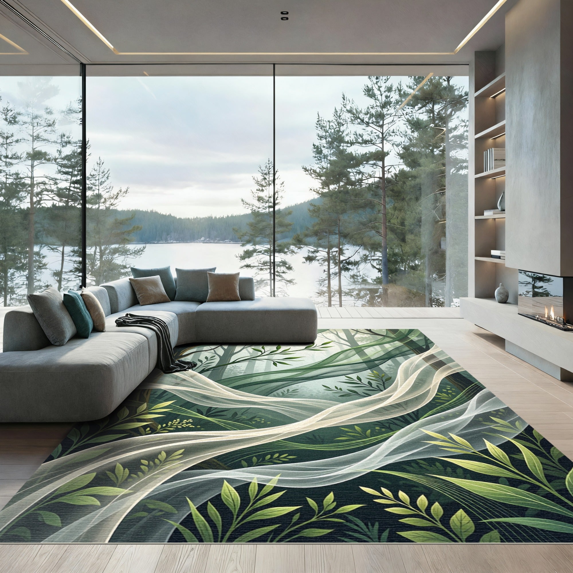 Ethereal Forest Sheer Botanical Swirls Rug