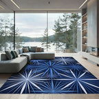 Celestial Navy Blue Starburst Mosaic Rug