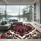Elegant Burgundy Rose Floral Medallion Rug