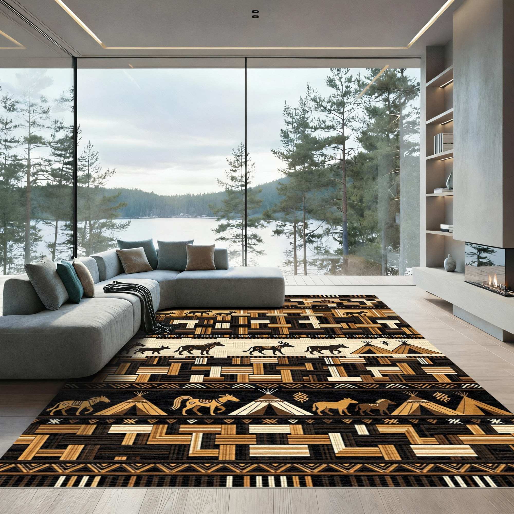Earthy Tone Tribal Horse Teepee Rug