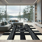 Dark Gray Wooden Cross Hatch Rug