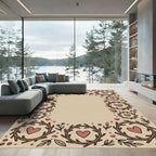 Earthy Twig Heart Wreath Border Rug