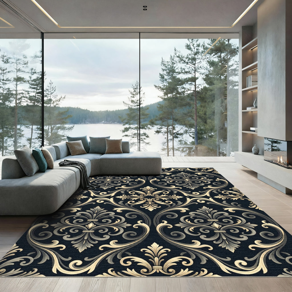 Classic Acanthus Scrollwork Dark Floral Rug