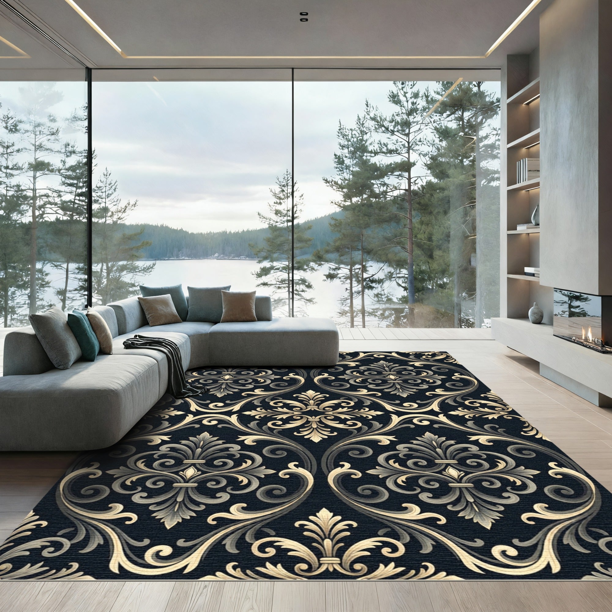 Classic Acanthus Scrollwork Dark Floral Rug