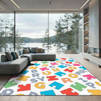 Whimsical Alphabet Jigsaw Puzzle Squares Rug