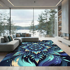 Radiant Blue Botanical Mandala Swirl Rug