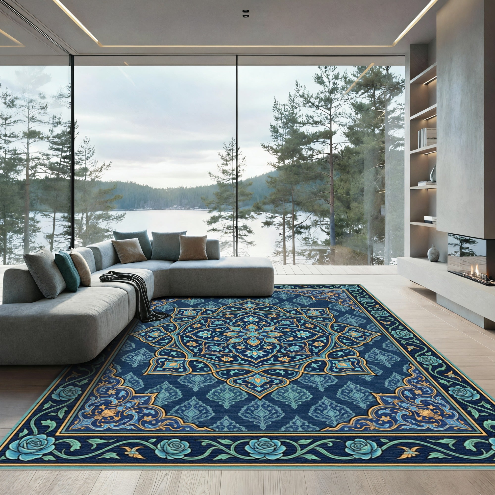Deep Blue Floral Medallion Artistry Rug