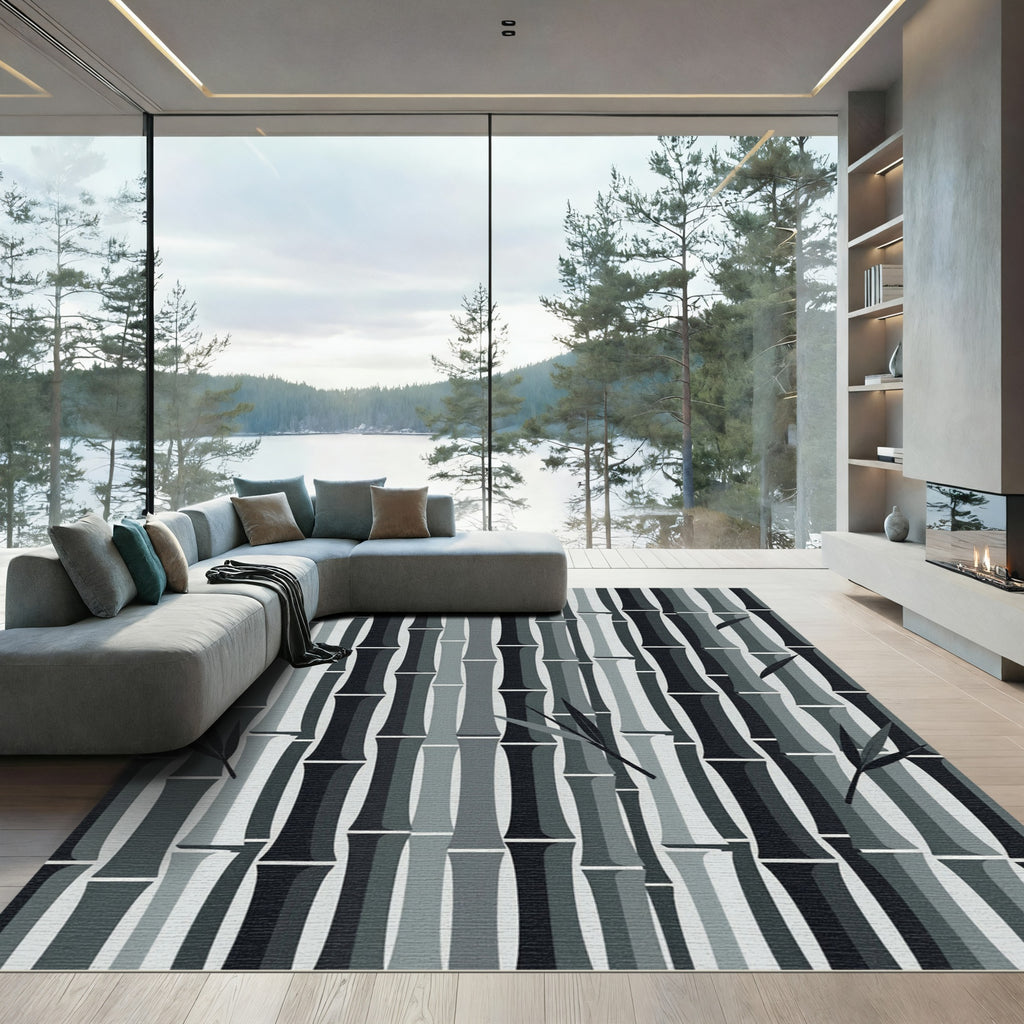 Monochromatic Bamboo Grove Silhouette Rug