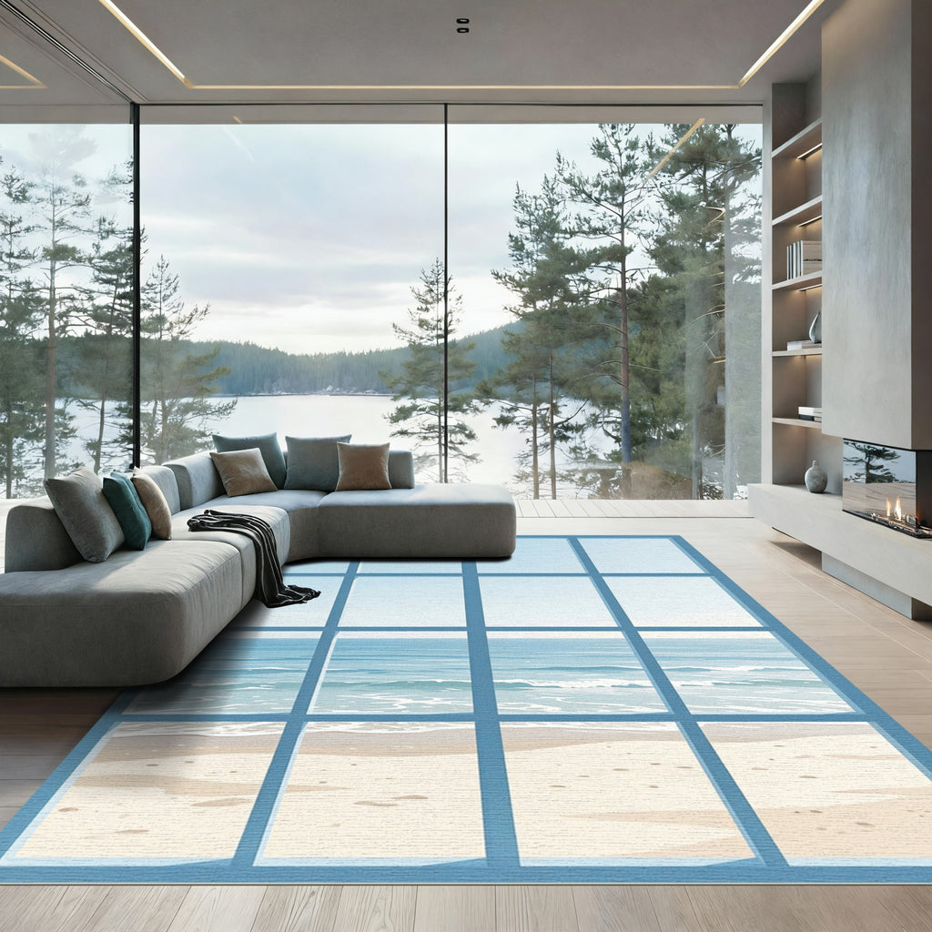 Coastal Blue Window Ocean View Rug