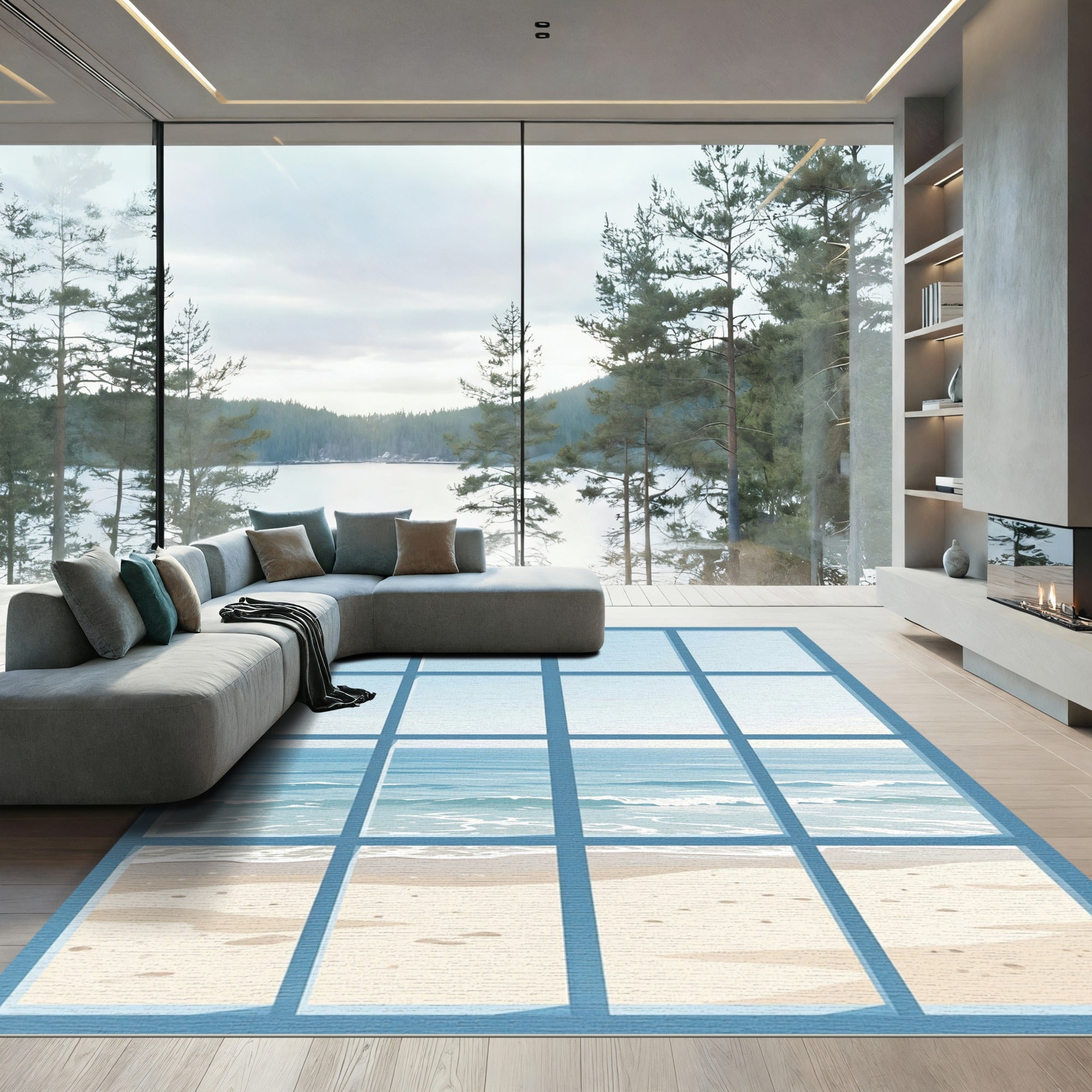 Coastal Blue Window Ocean View Rug