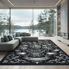 Ornate Silver Griffin Crest Emblem Rug