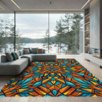 Vibrant Geometric Kaleidoscope Orange Teal Rug