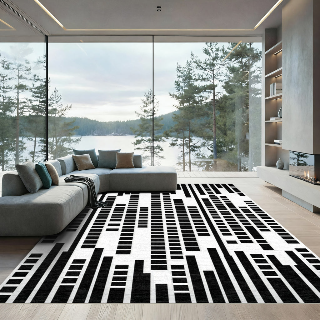 Abstract Black White Vertical Lines Rug