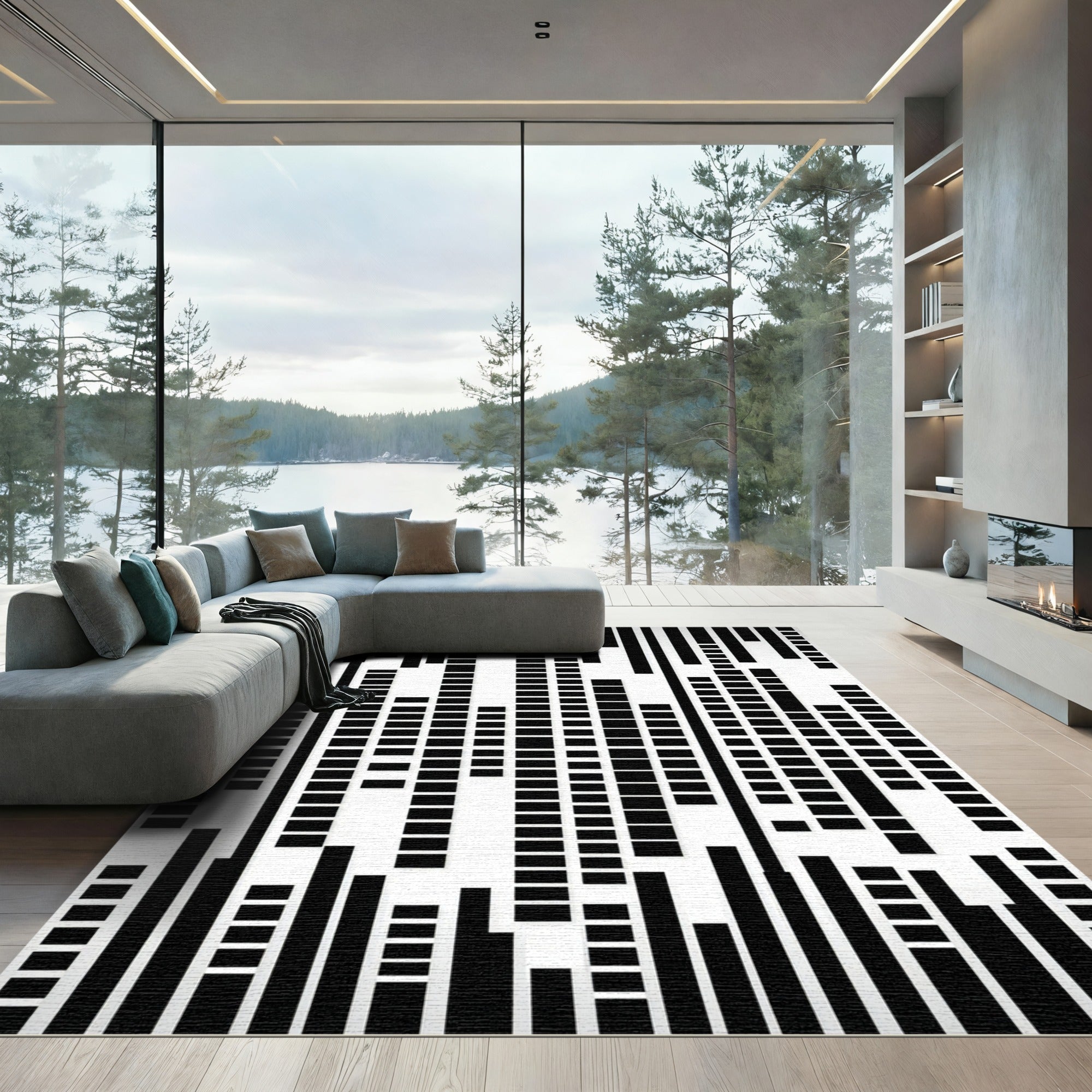 Abstract Black White Vertical Lines Rug