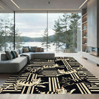 Playful Tabby Cats on Striped Background Rug