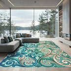 Elegant Teal and Cream Victorian Scroll Rug