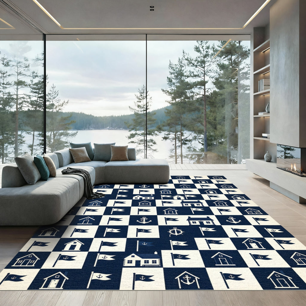 Nautical Houses and Flags Checkerboard Rug