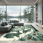 Whimsical Sage Woodland Rabbit Forest Rug
