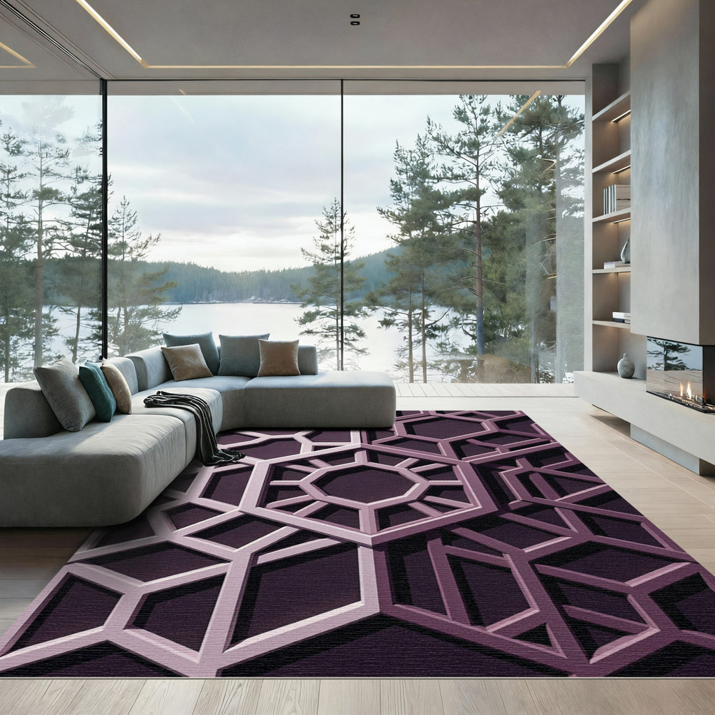 Sophisticated Plum Geometric Hexagon Lattice Rug