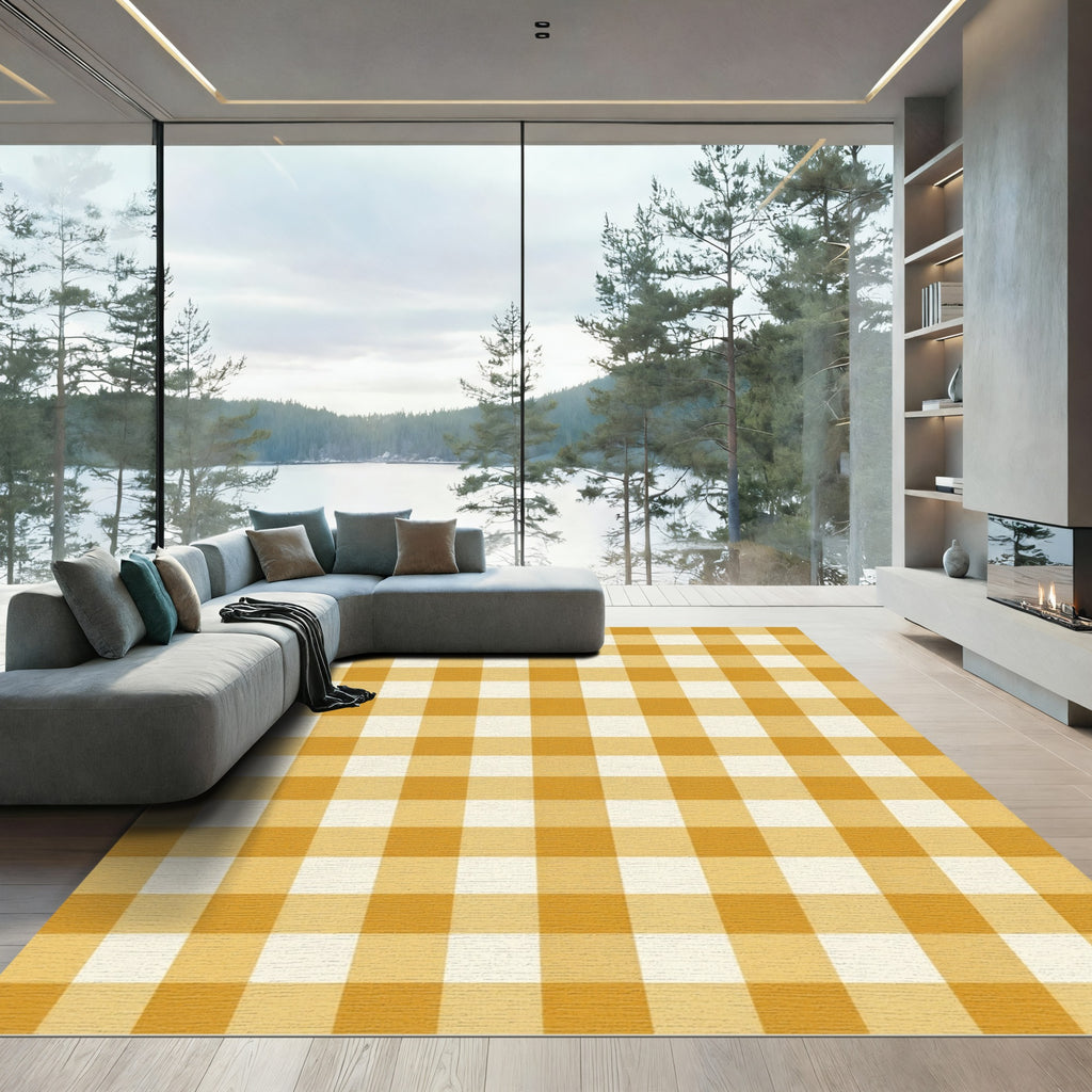 Sunny Yellow Classic Gingham Check Rug