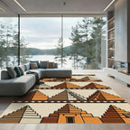 Earthy Aztec Step Pyramid Terracotta Art Rug