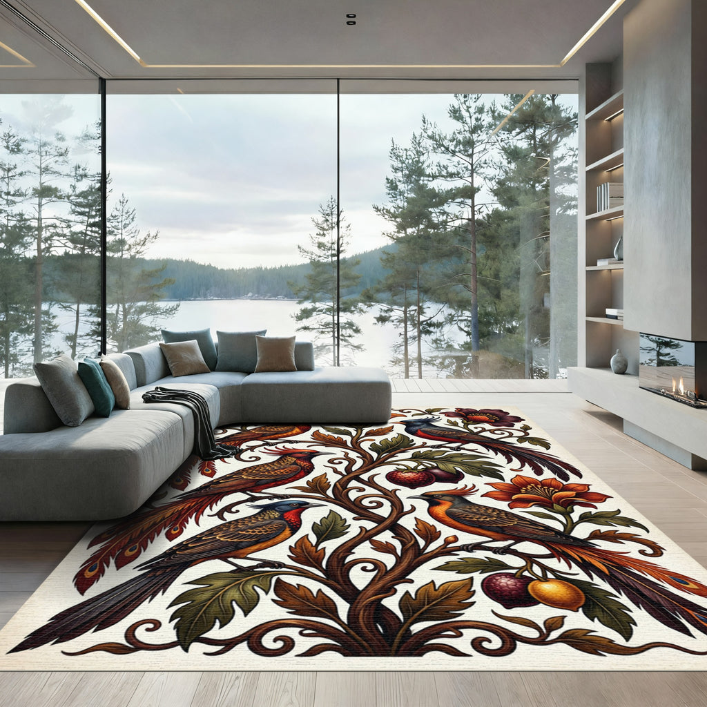 Elegant Tropical Avian and Floral Tapestry Rug