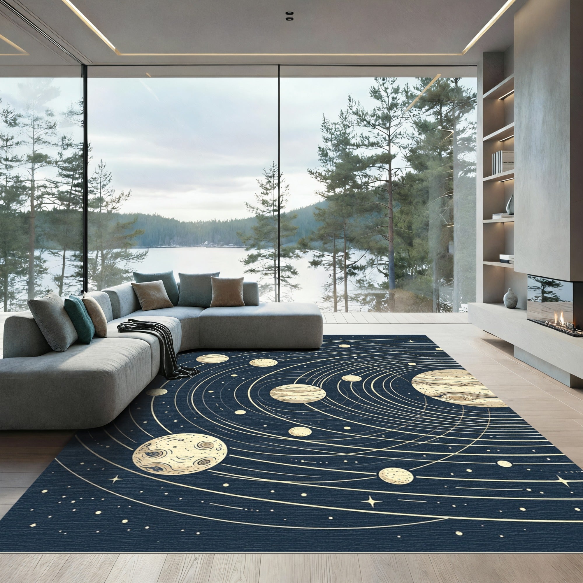 Vintage Celestial Solar System Astronomy Illustration Rug