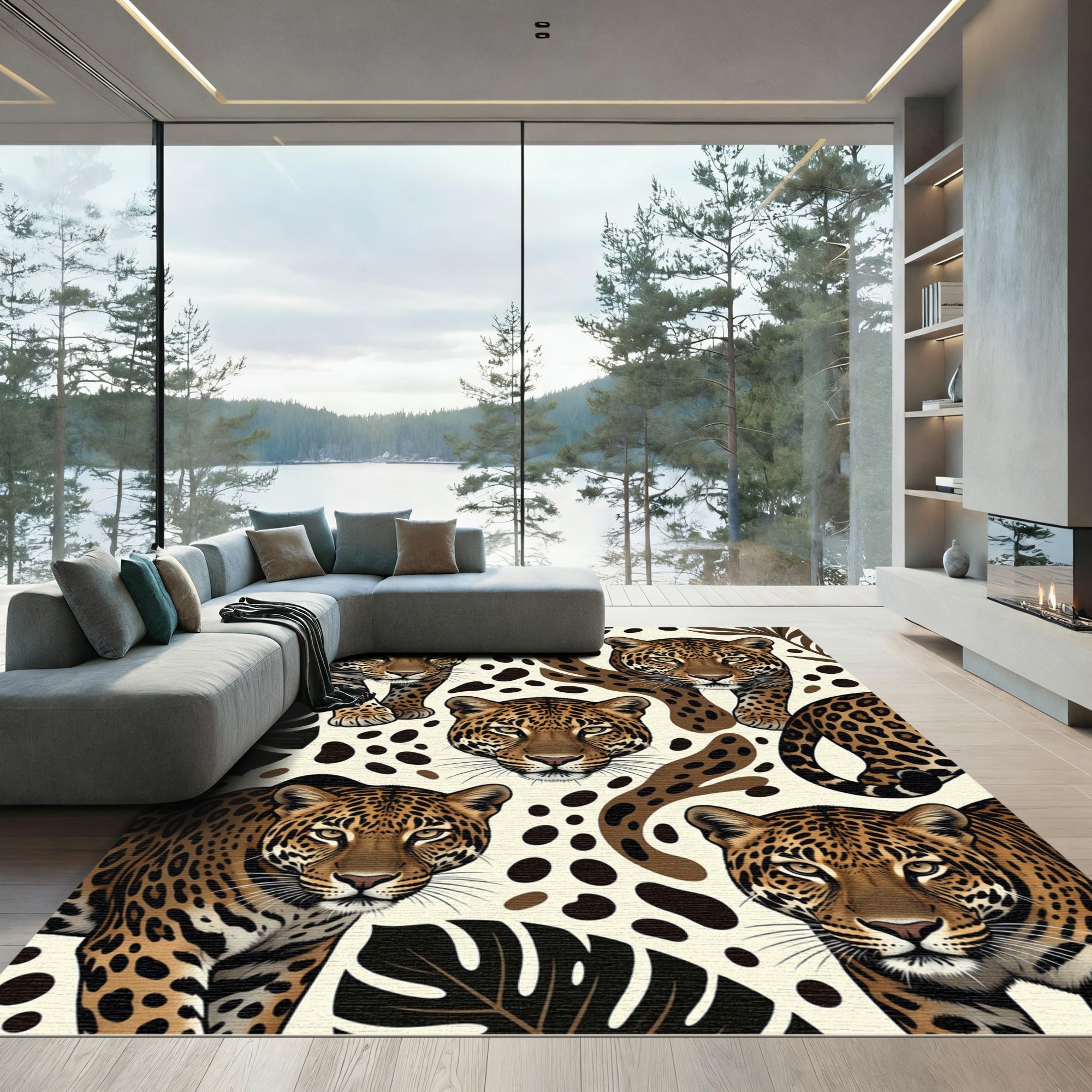 Tropical Leopard Jungle Animal Illustration Rug