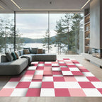 Modern Pink Checkerboard Square Layered Abstract Rug