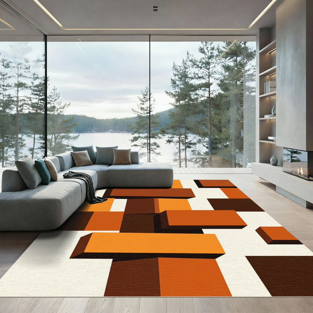 Modern Geometric Block Abstract Terracotta Rug