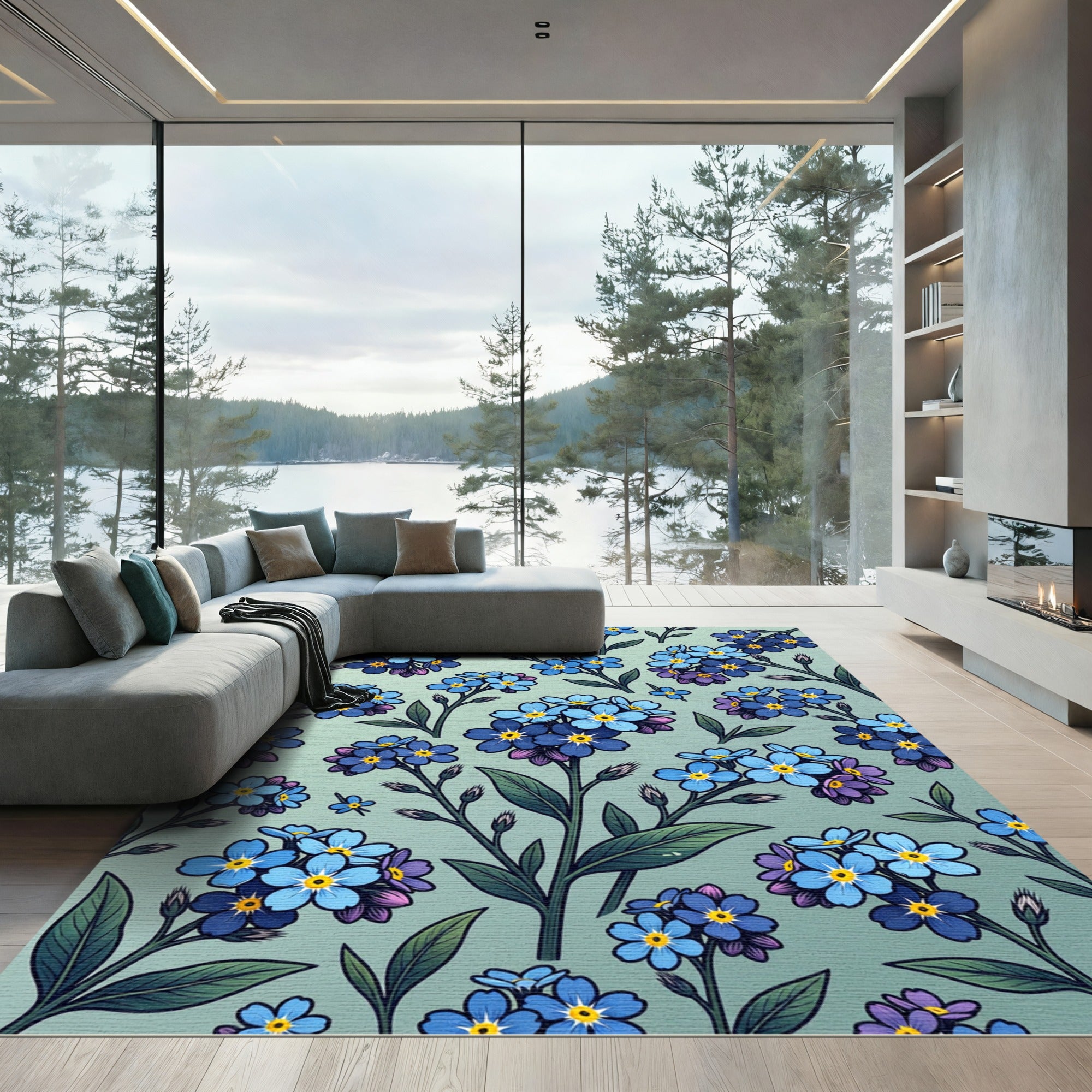 Charming Blue Forget-Me-Not Botanical Garden Rug