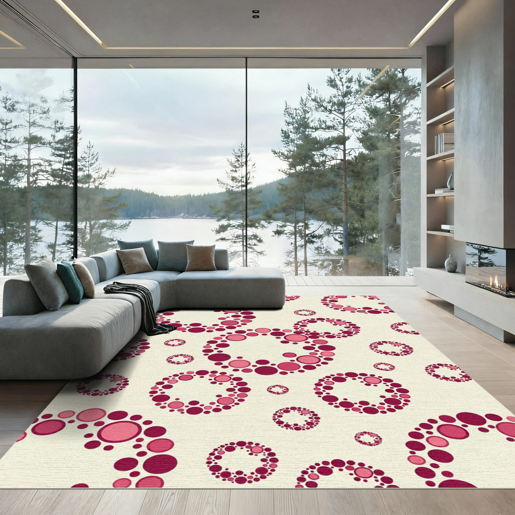 Crimson Pink Circles Abstract Composition Rug