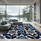 Navy Blue Cream Floral Vine Rug