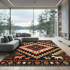 Bold Terracotta Aztec Geometric Wildlife Emblem Rug