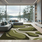 Olive Green Abstract Blob Flow Rug