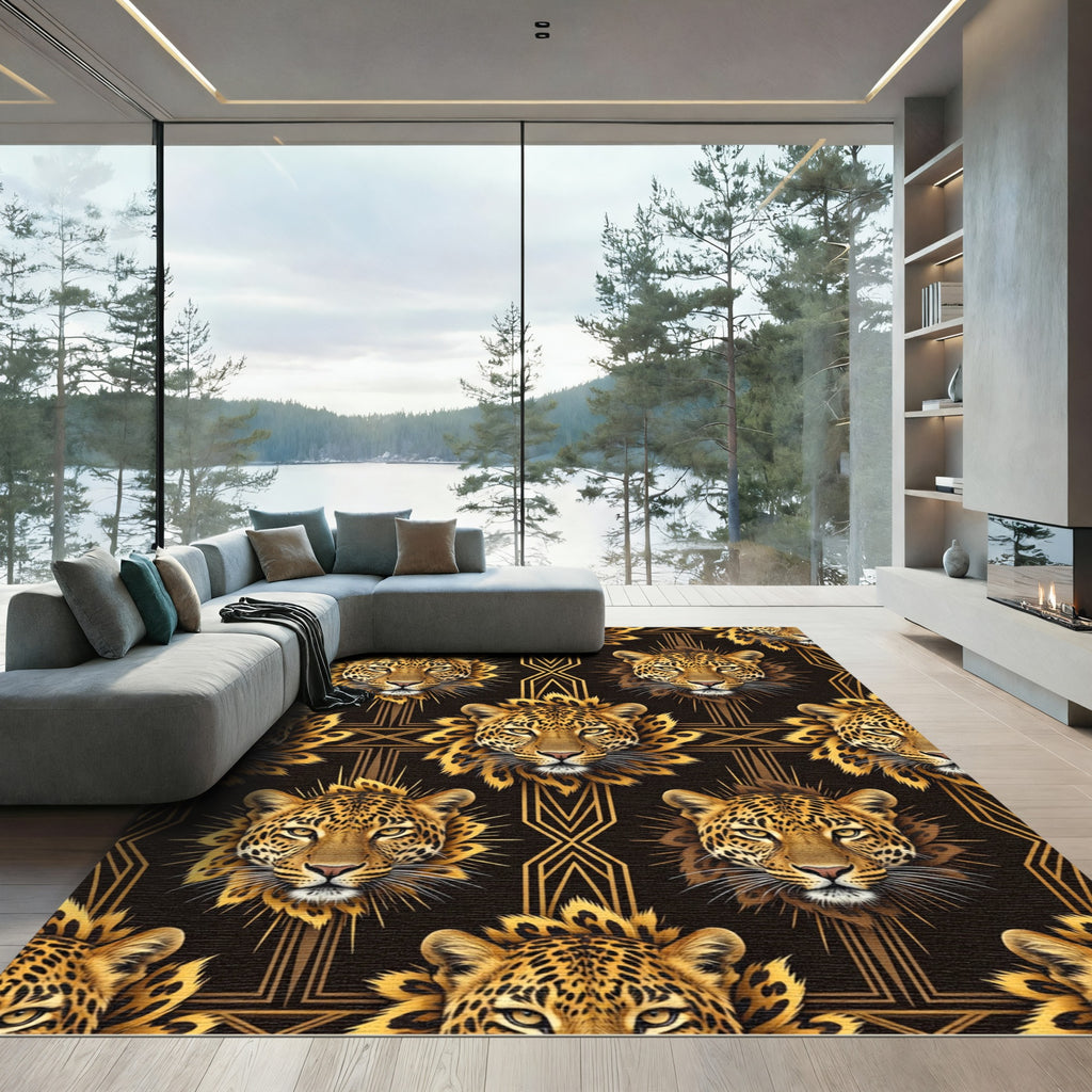 Luxury Gold Leopard Art Deco Rug