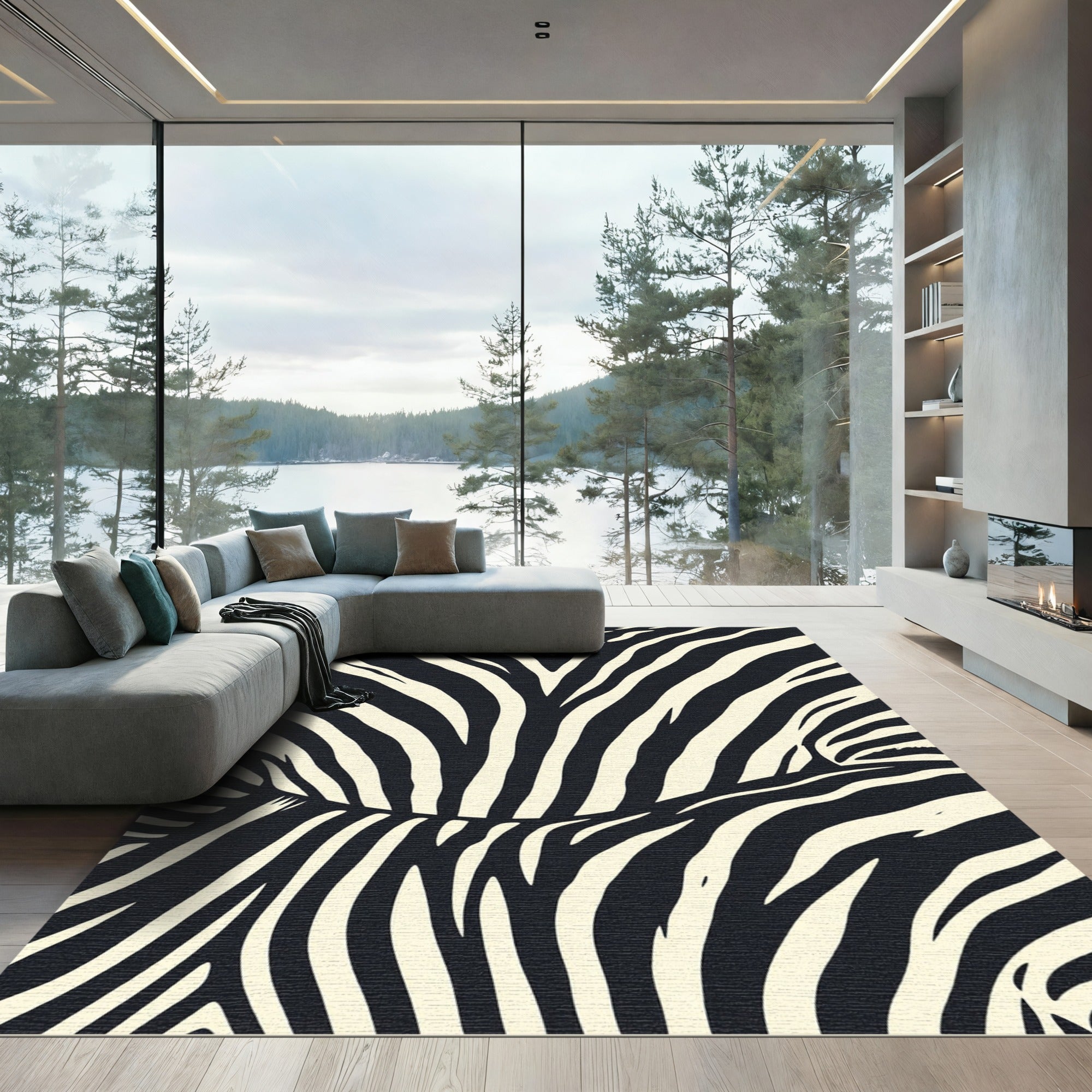Bold Monochrome Abstract Zebra Wave Rug