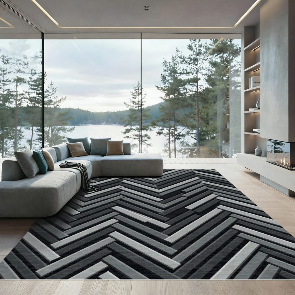 Monochrome 3D Herringbone WeaveRug Rug
