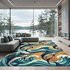 Dynamic Marlin Fish Surfing Ocean Waves Rug