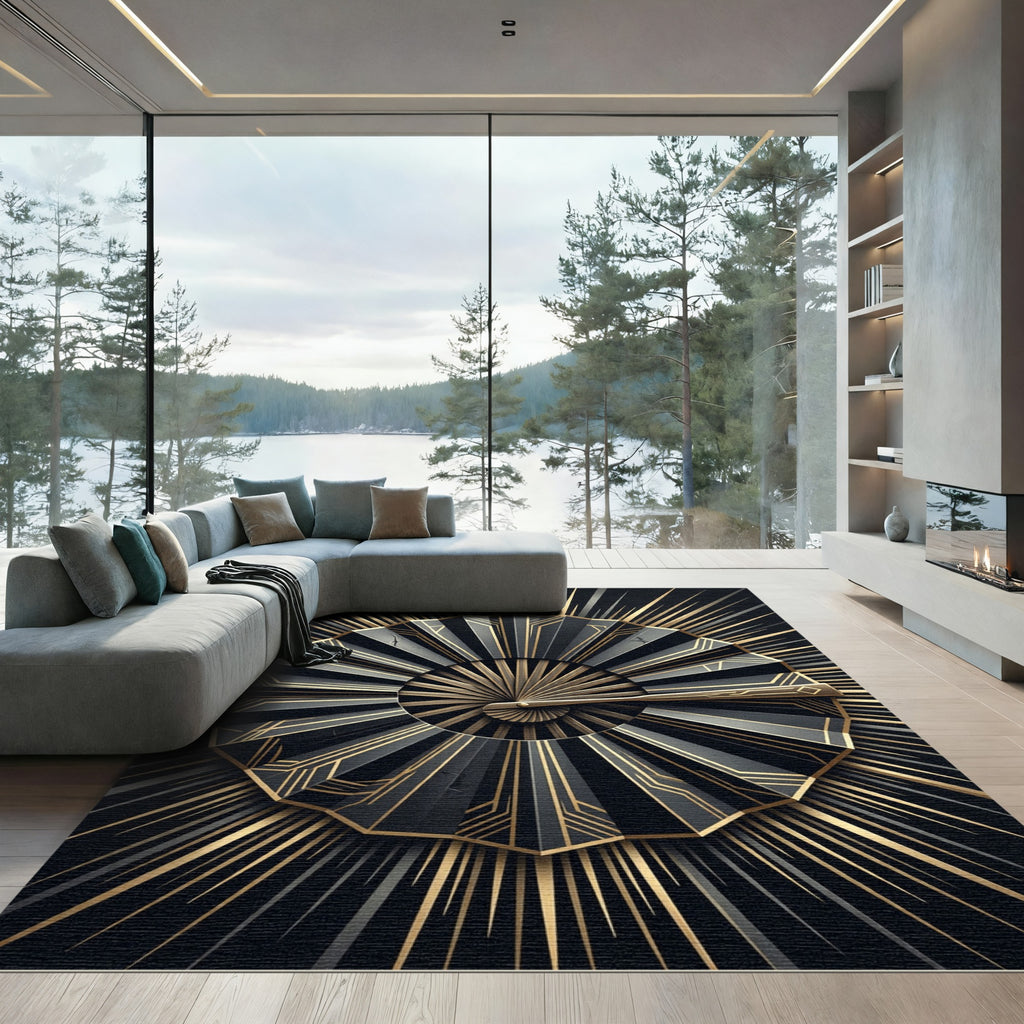 Black and Gold Art Deco Fan Rug