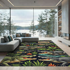 Vibrant Jungle Crocodile Reptile Scene Rug